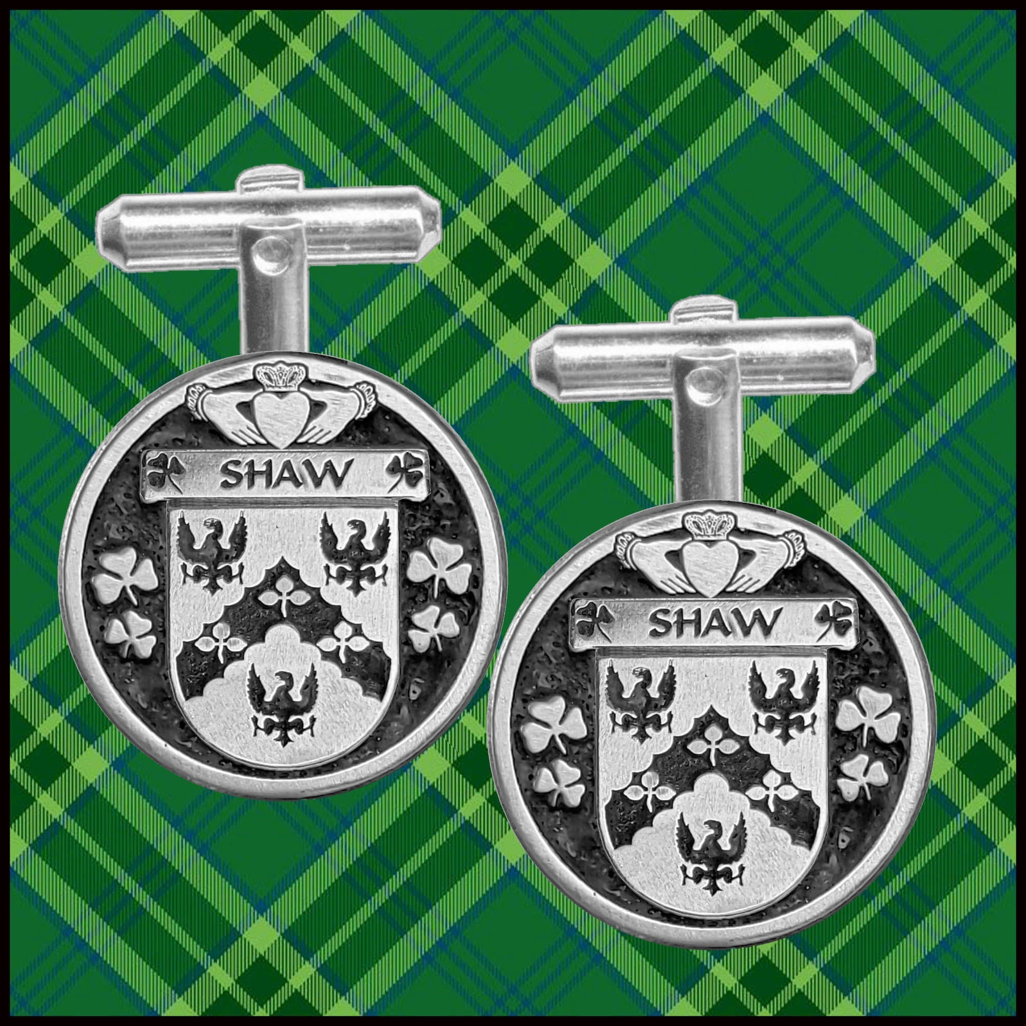 Shaw Irish Coat of Arms Disk Cufflinks