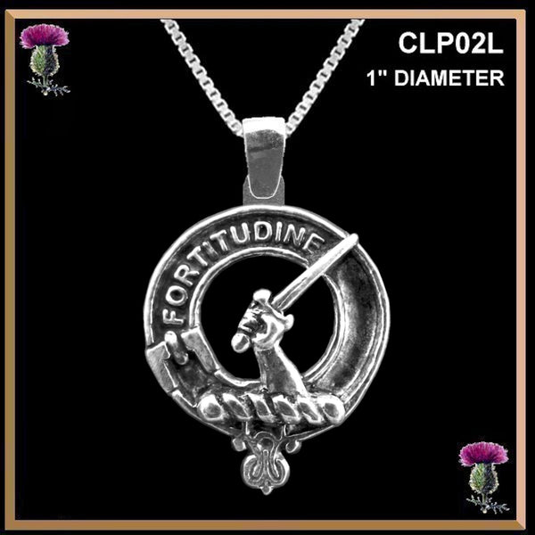 MacRae Large 1" Scottish Clan Crest Pendant - Sterling Silver