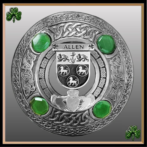 Allen Irish Claddagh Coat of Arms Plaid brooch ~ Emerald stones