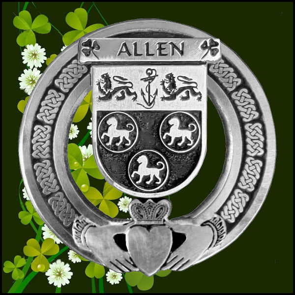 Allen Irish Claddagh Coat of Arms Plaid brooch ~ Emerald stones