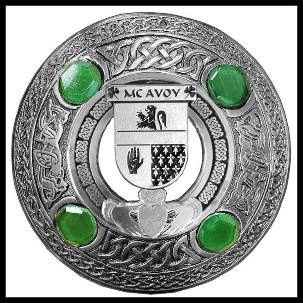 McAvoy Irish Claddagh Coat of Arms Plaid brooch ~ Emerald stones