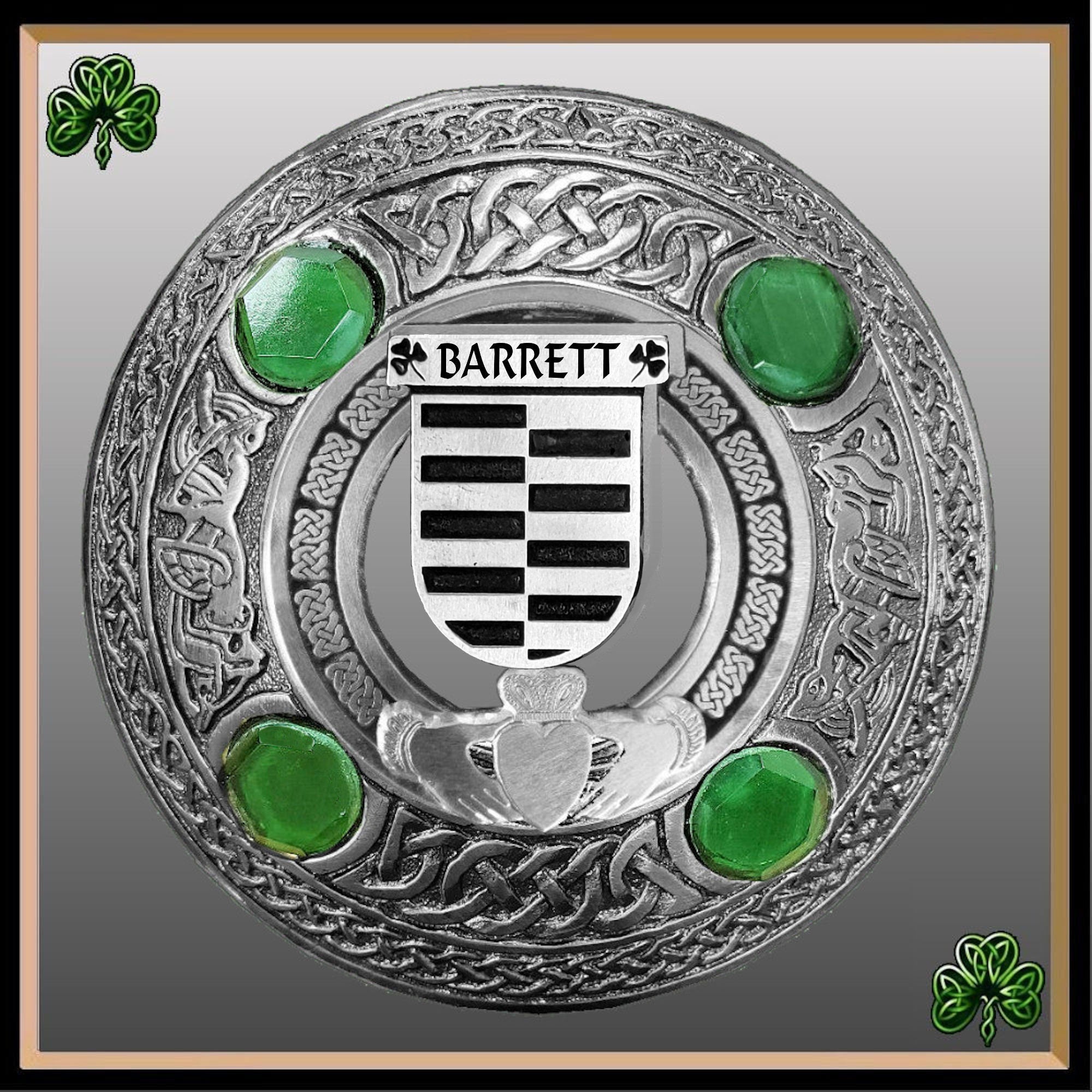 Barrett Irish Claddagh Coat of Arms Plaid brooch ~ Emerald stones