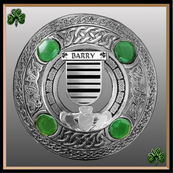 Barry Irish Claddagh Coat of Arms Plaid brooch ~ Emerald stones
