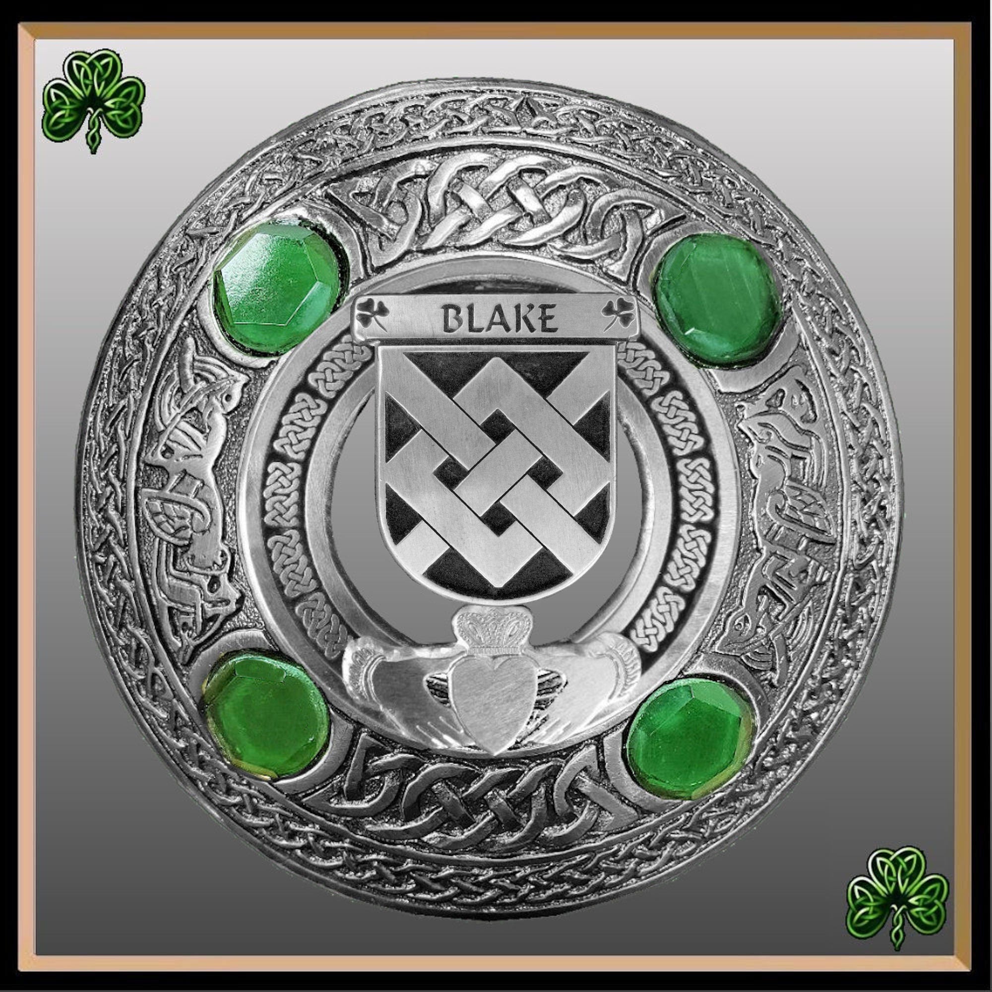 Blake Irish Claddagh Coat of Arms Plaid brooch ~ Emerald stones