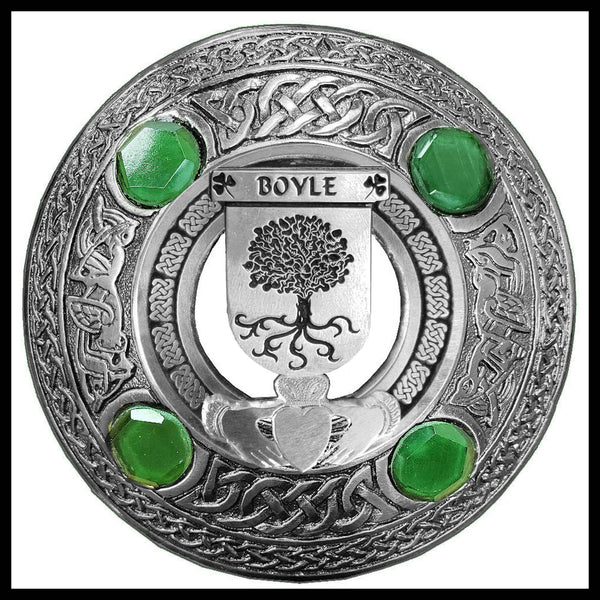Boyle Irish Claddagh Coat of Arms Plaid brooch ~ Emerald stones