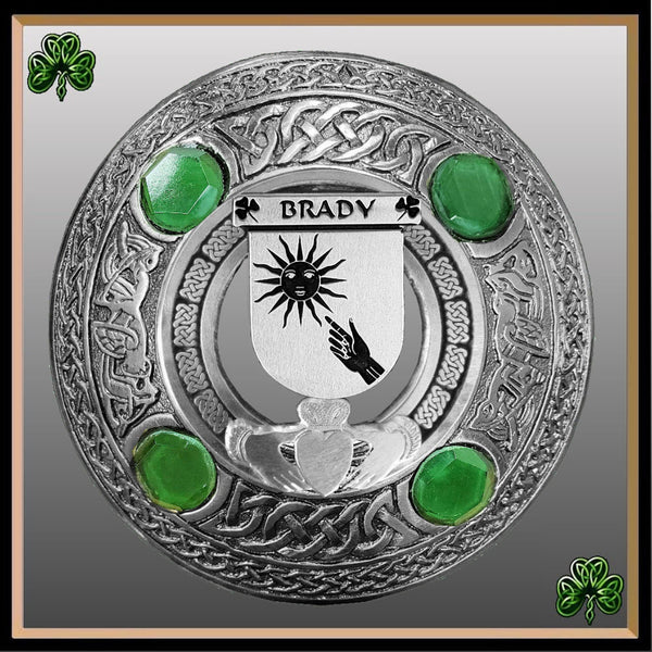 Brady Irish Claddagh Coat of Arms Plaid brooch ~ Emerald stones