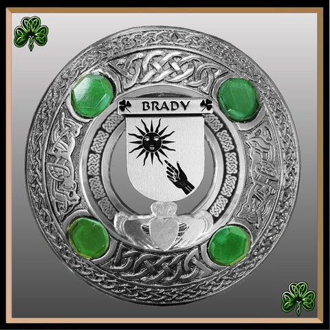 Brady Irish Claddagh Coat of Arms Plaid brooch ~ Emerald stones