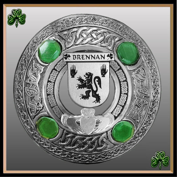 Brennan Irish Claddagh Coat of Arms Plaid brooch ~ Emerald stones