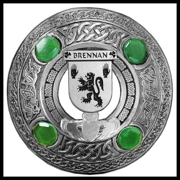 Brennan Irish Claddagh Coat of Arms Plaid brooch ~ Emerald stones