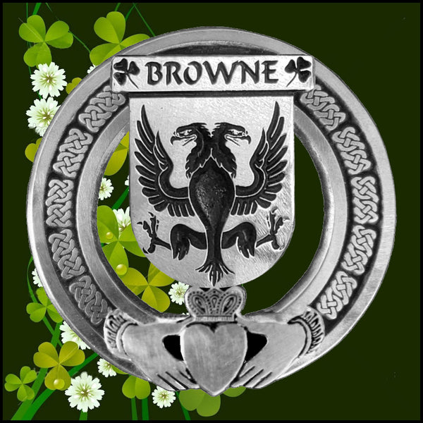 Browne Irish Claddagh Coat of Arms Plaid brooch ~ Emerald stones