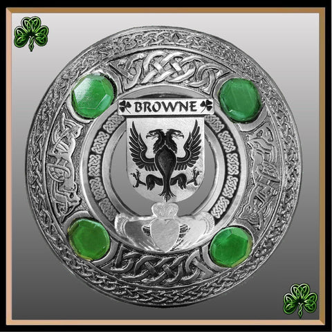 Browne Irish Claddagh Coat of Arms Plaid brooch ~ Emerald stones