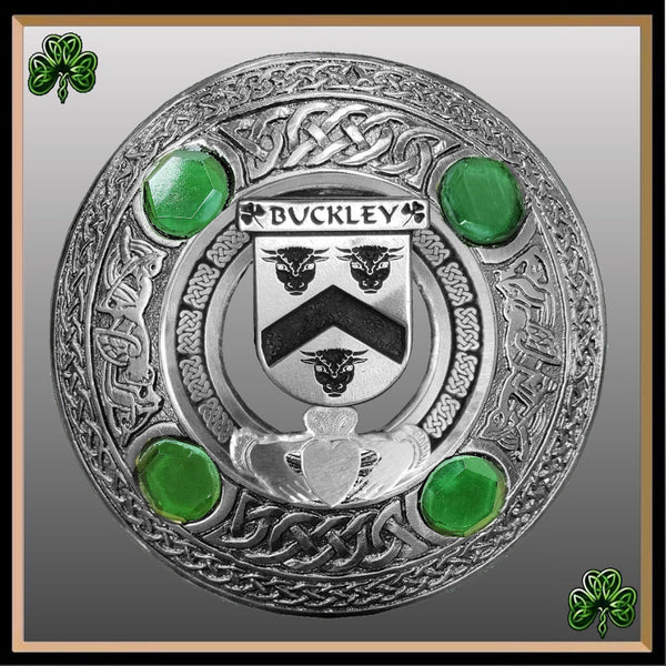 Buckley Irish Claddagh Coat of Arms Plaid brooch ~ Emerald stones