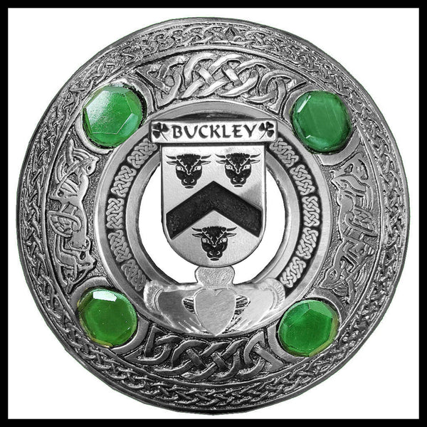 Buckley Irish Claddagh Coat of Arms Plaid brooch ~ Emerald stones