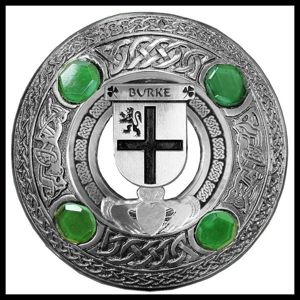 Burke Irish Claddagh Coat of Arms Plaid brooch ~ Emerald stones