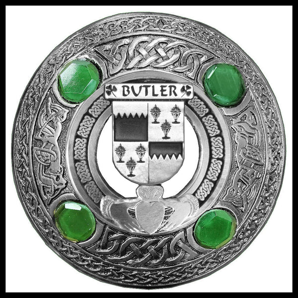 Butler Irish Claddagh Coat of Arms Plaid brooch ~ Emerald stones