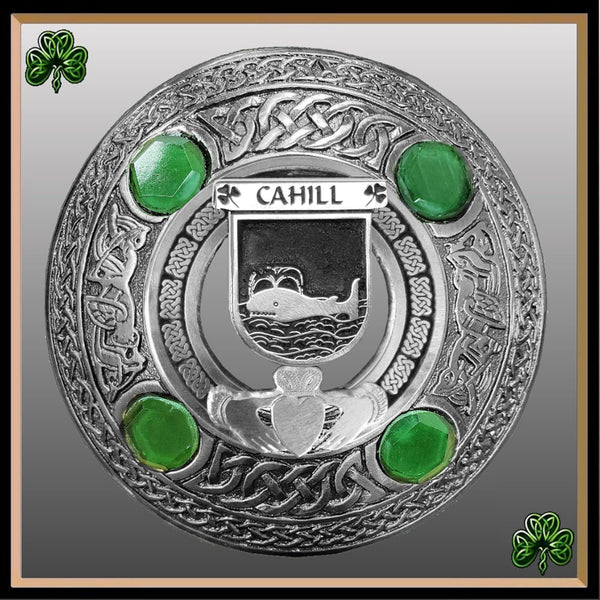 Cahill Irish Claddagh Coat of Arms Plaid brooch ~ Emerald stones