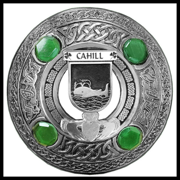 Cahill Irish Claddagh Coat of Arms Plaid brooch ~ Emerald stones