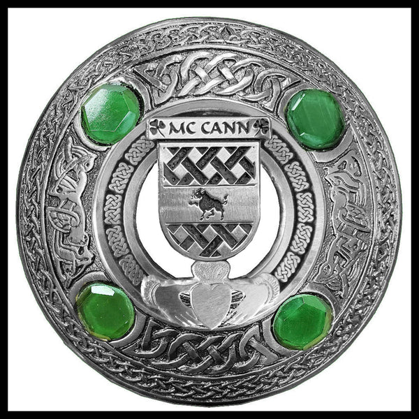 McCann Irish Claddagh Coat of Arms Plaid brooch ~ Emerald stones