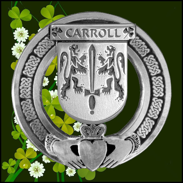 Carroll Irish Claddagh Coat of Arms Plaid brooch ~ Emerald stones
