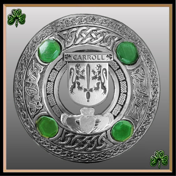 Carroll Irish Claddagh Coat of Arms Plaid brooch ~ Emerald stones