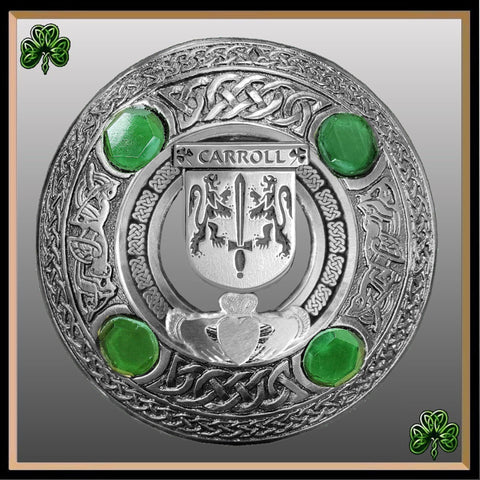 Carroll Irish Claddagh Coat of Arms Plaid brooch ~ Emerald stones