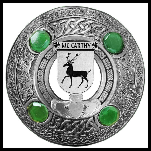 McCarthy Irish Claddagh Coat of Arms Plaid brooch ~ Emerald stones