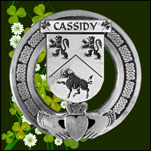 Cassidy Irish Claddagh Coat of Arms Plaid brooch ~ Emerald stones