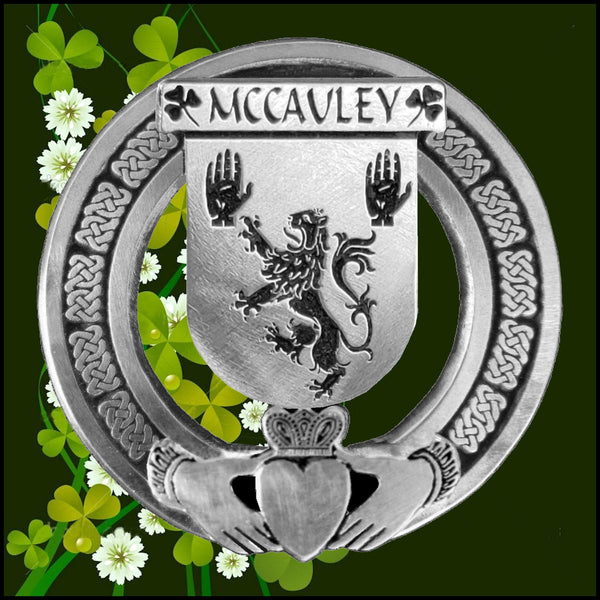 McCauley Irish Claddagh Coat of Arms Plaid brooch ~ Emerald stones