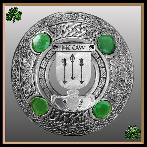McCaw Irish Claddagh Coat of Arms Plaid brooch ~ Emerald stones