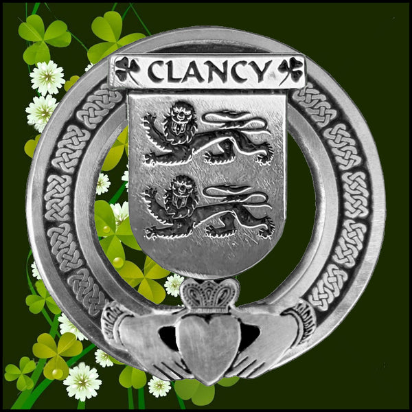 Clancy Irish Claddagh Coat of Arms Plaid brooch ~ Emerald stones