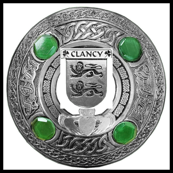 Clancy Irish Claddagh Coat of Arms Plaid brooch ~ Emerald stones