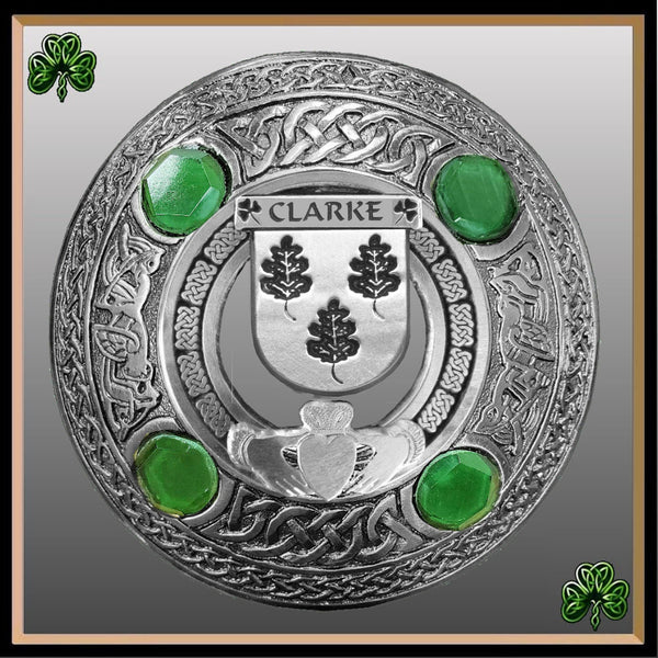 Clarke Irish Claddagh Coat of Arms Plaid brooch ~ Emerald stones