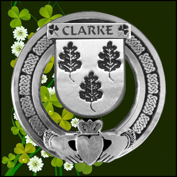 Clarke Irish Claddagh Coat of Arms Plaid brooch ~ Emerald stones
