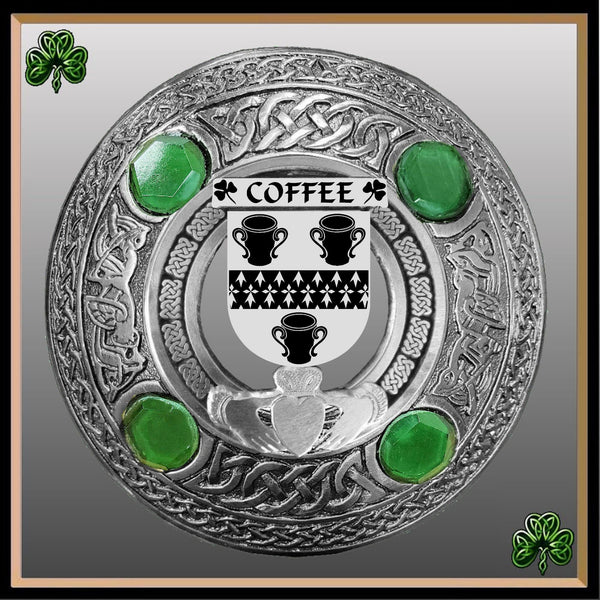 Coffee Irish Claddagh Coat of Arms Plaid brooch ~ Emerald stones