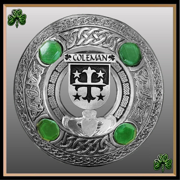 Coleman Irish Claddagh Coat of Arms Plaid brooch ~ Emerald stones