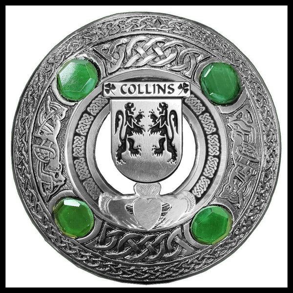 Collins Irish Claddagh Coat of Arms Plaid brooch ~ Emerald stones