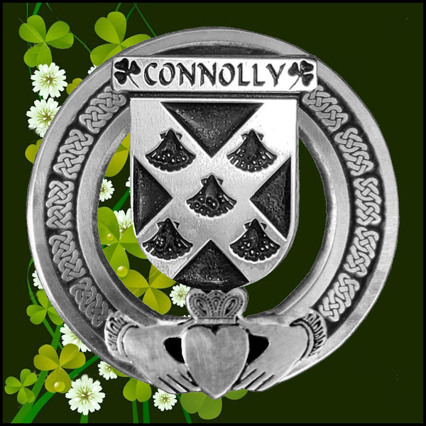Connolly Irish Claddagh Coat of Arms Plaid brooch ~ Emerald stones