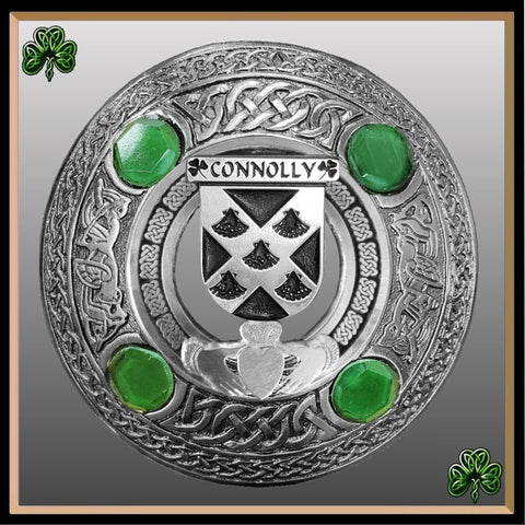 Connolly Irish Claddagh Coat of Arms Plaid brooch ~ Emerald stones