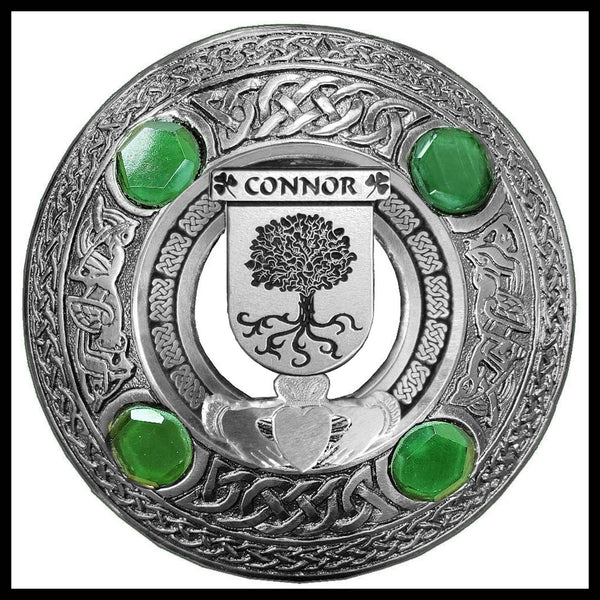 O'Connor Don Irish Claddagh Coat of Arms Plaid brooch ~ Emerald stones