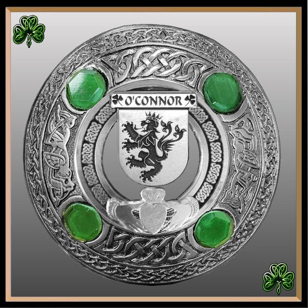 O'Connor Kerry Irish Claddagh Coat of Arms Plaid brooch ~ Emerald stones