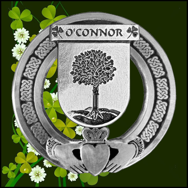 O'Connor Offlay Irish Claddagh Coat of Arms Plaid brooch ~ Emerald stones