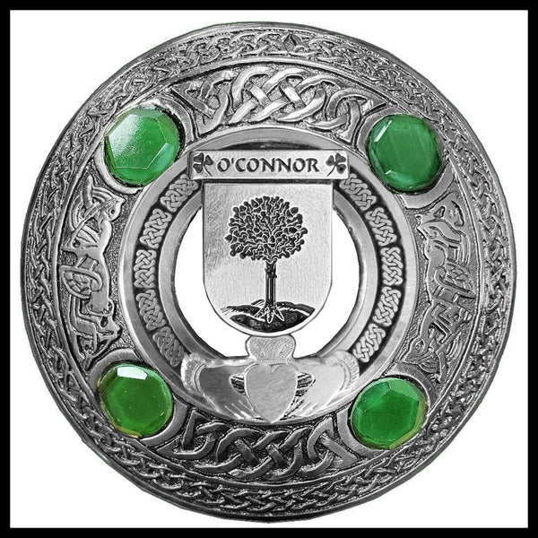 O'Connor Offlay Irish Claddagh Coat of Arms Plaid brooch ~ Emerald stones