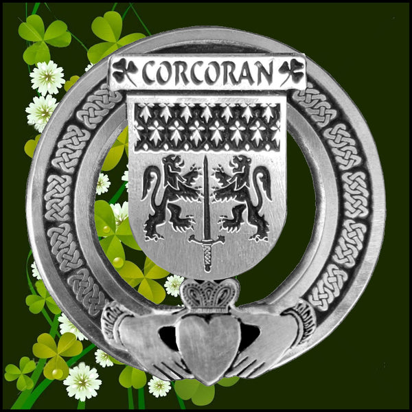 Corcoran Irish Claddagh Coat of Arms Plaid brooch ~ Emerald stones