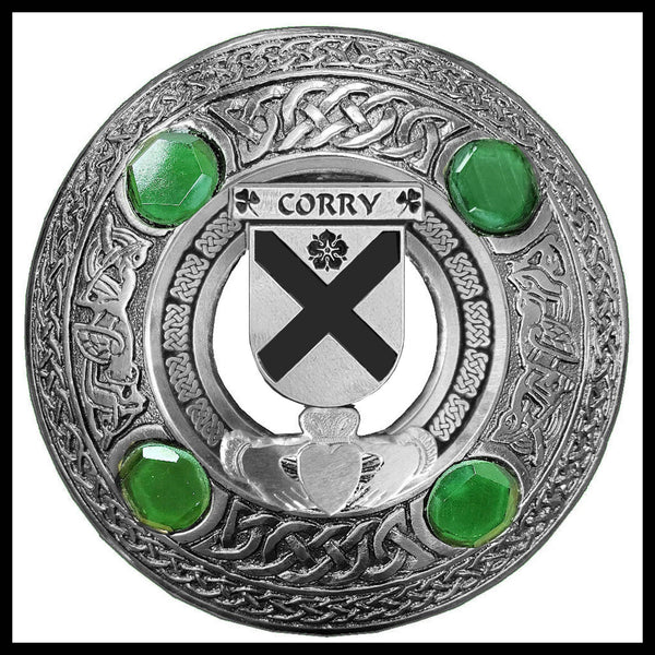Corry Irish Claddagh Coat of Arms Plaid brooch ~ Emerald stones