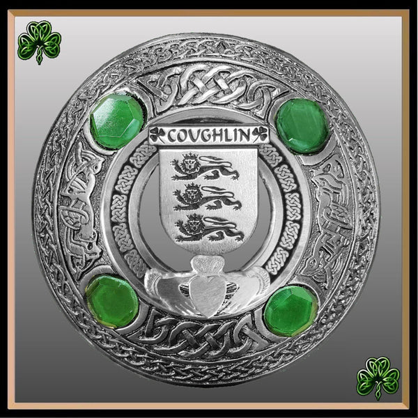 Coughlin Irish Claddagh Coat of Arms Plaid brooch ~ Emerald stones