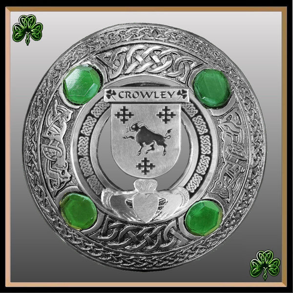 Crowley Irish Claddagh Coat of Arms Plaid brooch ~ Emerald stones