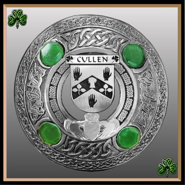 Cullen Irish Claddagh Coat of Arms Plaid brooch ~ Emerald stones