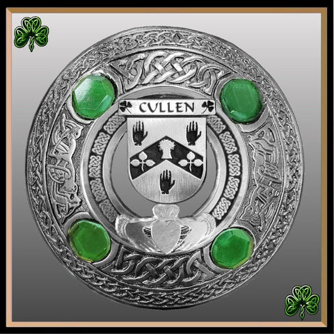 Cullen Irish Claddagh Coat of Arms Plaid brooch ~ Emerald stones