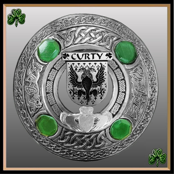 Curty Irish Claddagh Coat of Arms Plaid brooch ~ Emerald stones