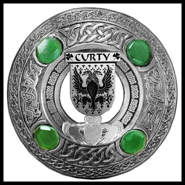 Curty Irish Claddagh Coat of Arms Plaid brooch ~ Emerald stones